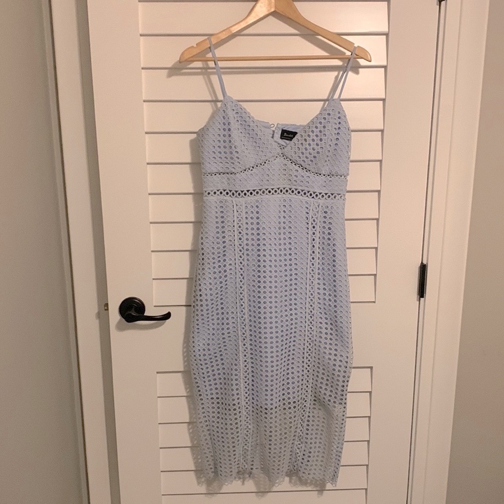Bardot- baby blue lace midi dress, size 8